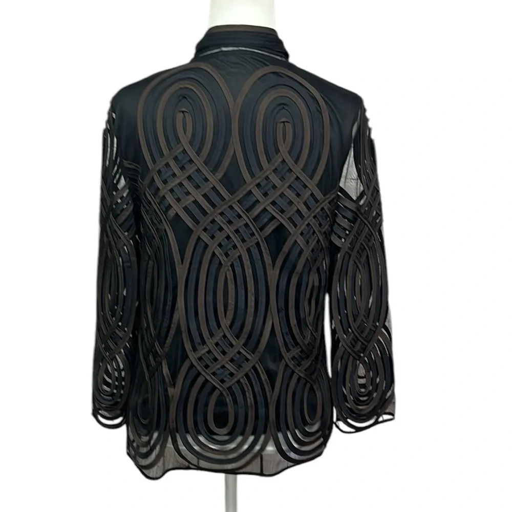 Chicos Travelers Neutral Swirl Strip Jacket - Picture 4 of 7